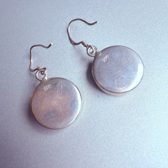 Eye Of Saint Lucia Shell Shiva Sterling Silver 925 Disc Dangle Earrings Evil Eye - Picture 5 of 6